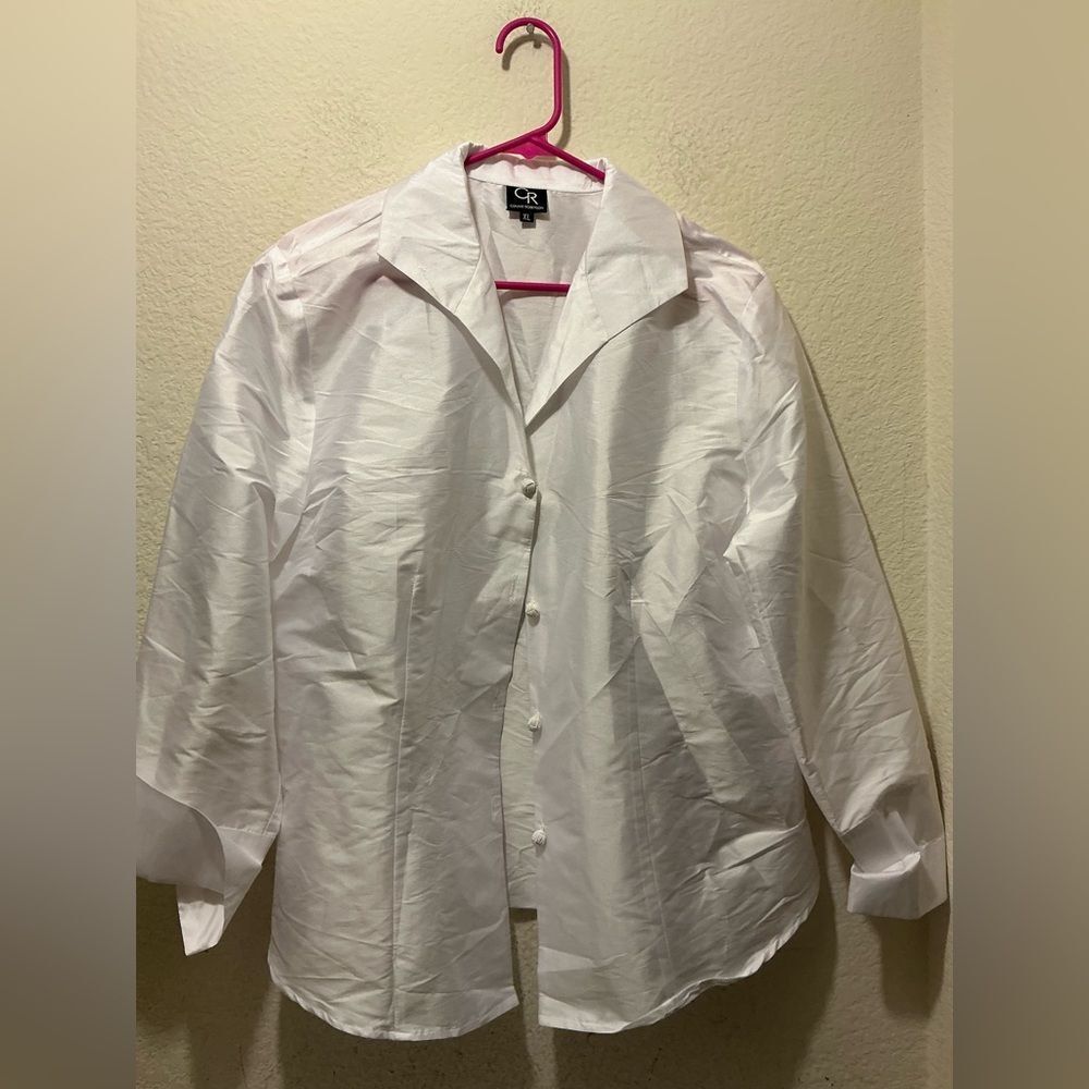 CR Connie Robinson White Women's Blouse 100% poly silk size XL